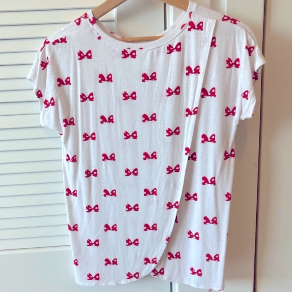 Disney Top Blouse T-Shirt White Minnie Mouse Bows
